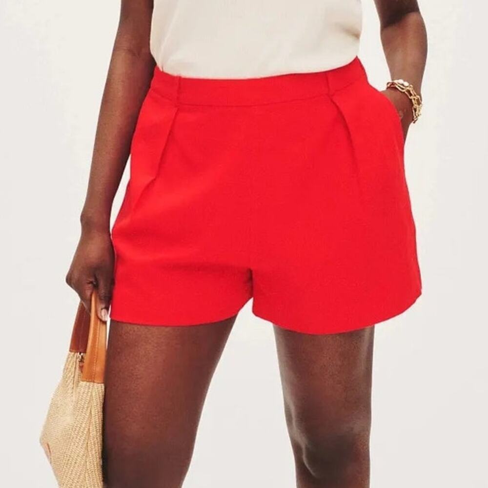 Toccin Linen Blend Shorts High Rise Pleated Front Relaxed Tailored Fit Red 12